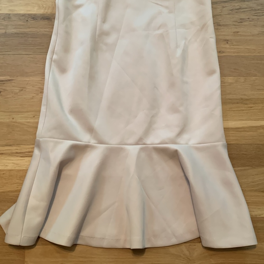 NWT Carmen Marc Valvo Nina Sleeveless Peplum Dress Beige Crystal Women’s 10 - Picture 3 of 15